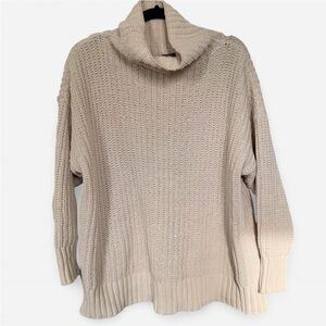 Aerie Mockneck Chunky Knit Ribbed Beige Pullover Cozy Sweater XS Oversized Fit